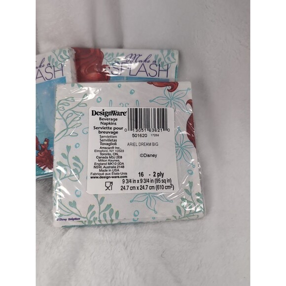 Lot Of 3 Disney Ariel Make A Splash Napkins 16ct Per Package - Designware - Picture 2 of 2